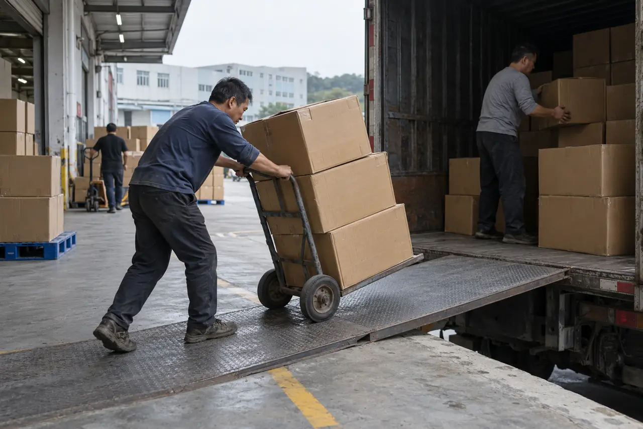 Export cartons being loaded into a shipping container